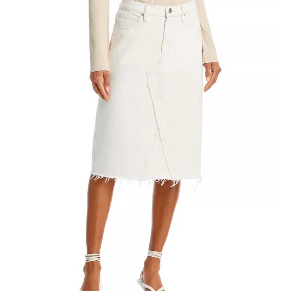 Frame Deconstructed Denim White Midi Skirt Size 32